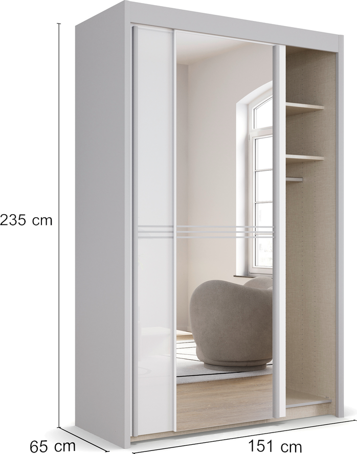 Rauch Ravello sliding door wardrobe White Glass and Mirror