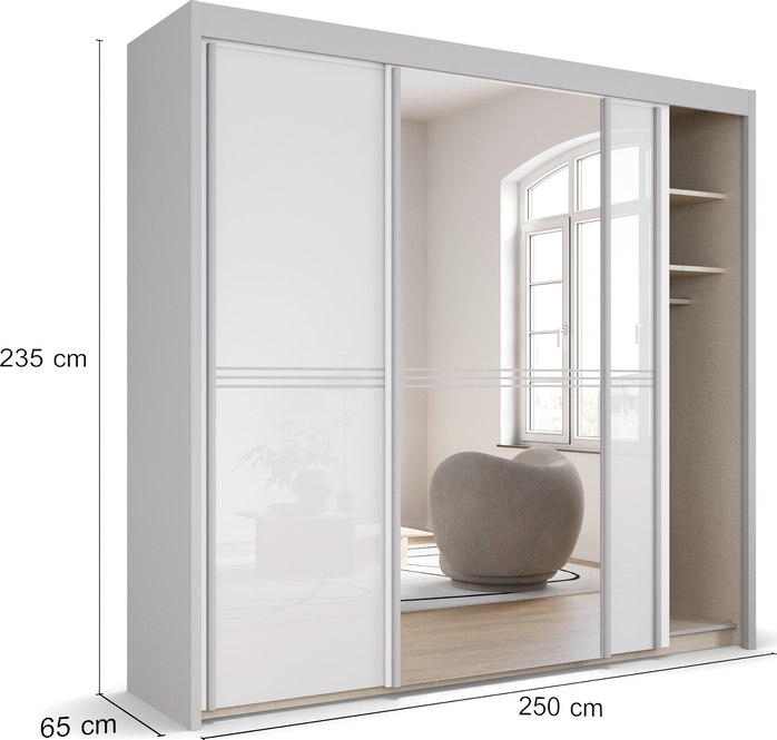 Rauch Ravello sliding door wardrobe White Glass and Mirror