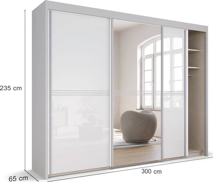 Rauch Ravello sliding door wardrobe White Glass and Mirror