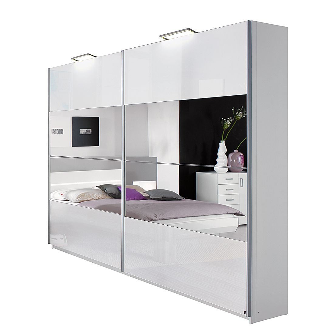 White high gloss wardrobe with deals mirror