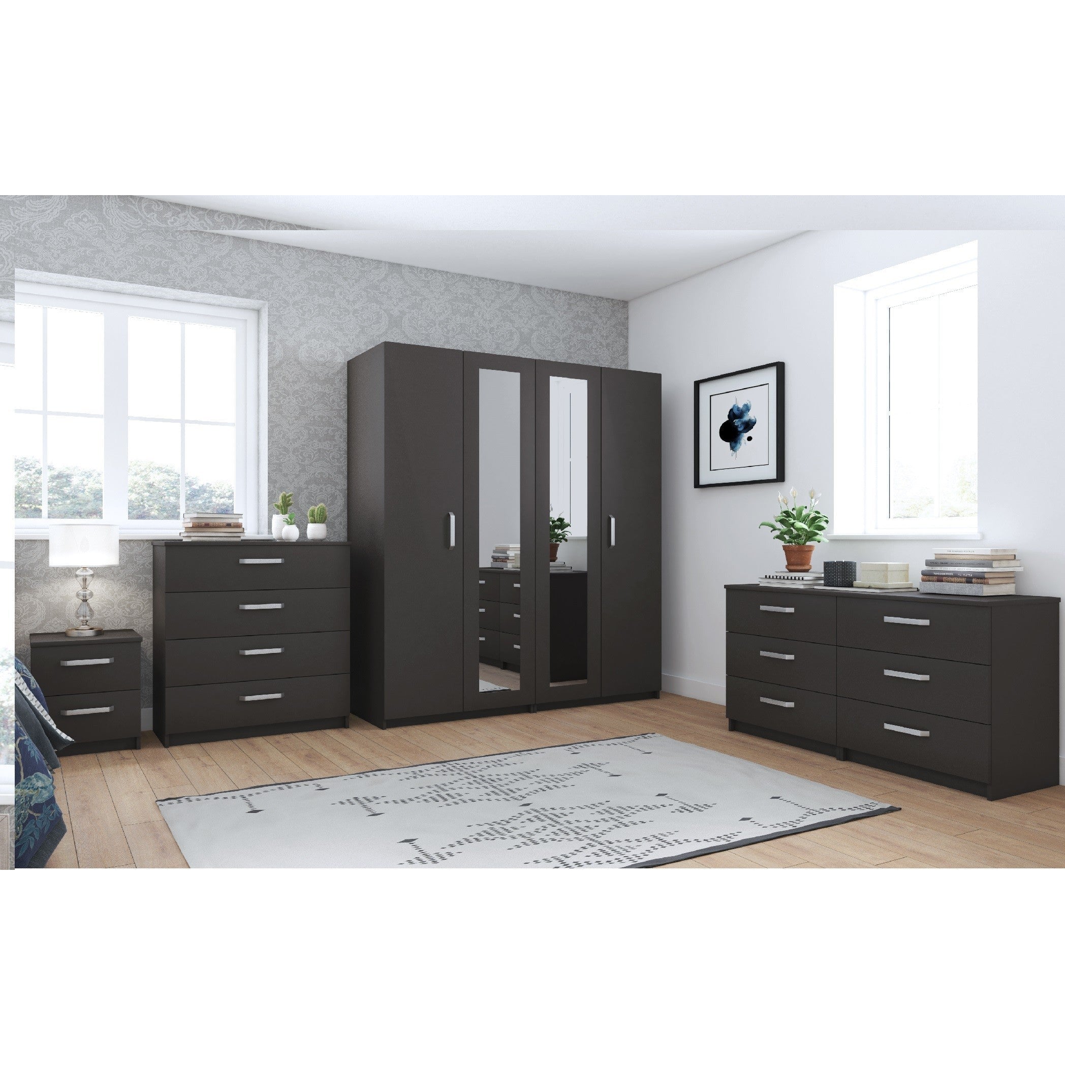 Grey gloss deals wardrobe set