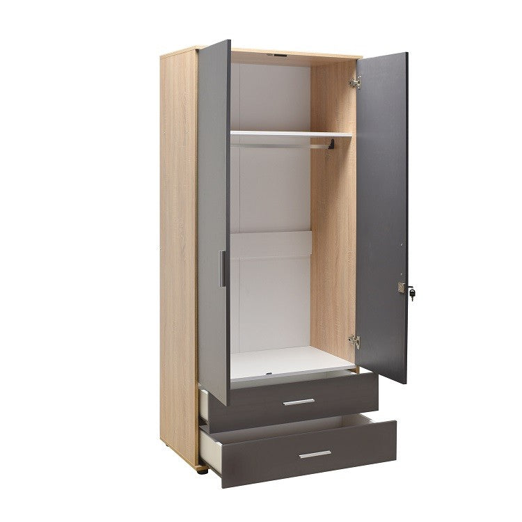 Stockholm 2 Door Oak and Grey Combi Wardrobe