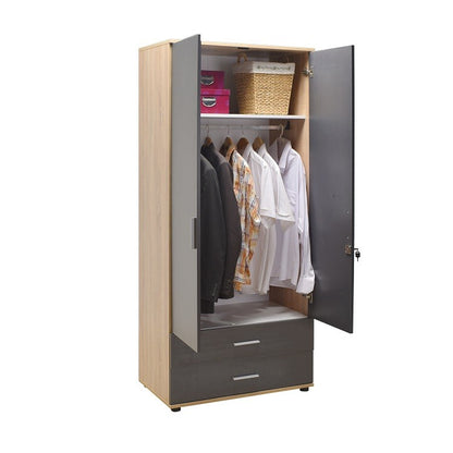 Stockholm 2 Door Oak and Grey Combi Wardrobe